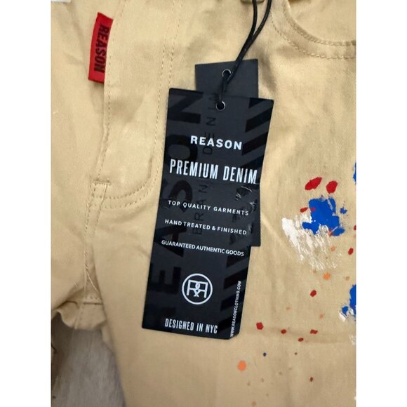 NWT Reason Premium Denim Straight Leg Jeans Slim Paint-Splatter Mens Khaki 32 - Picture 5 of 12